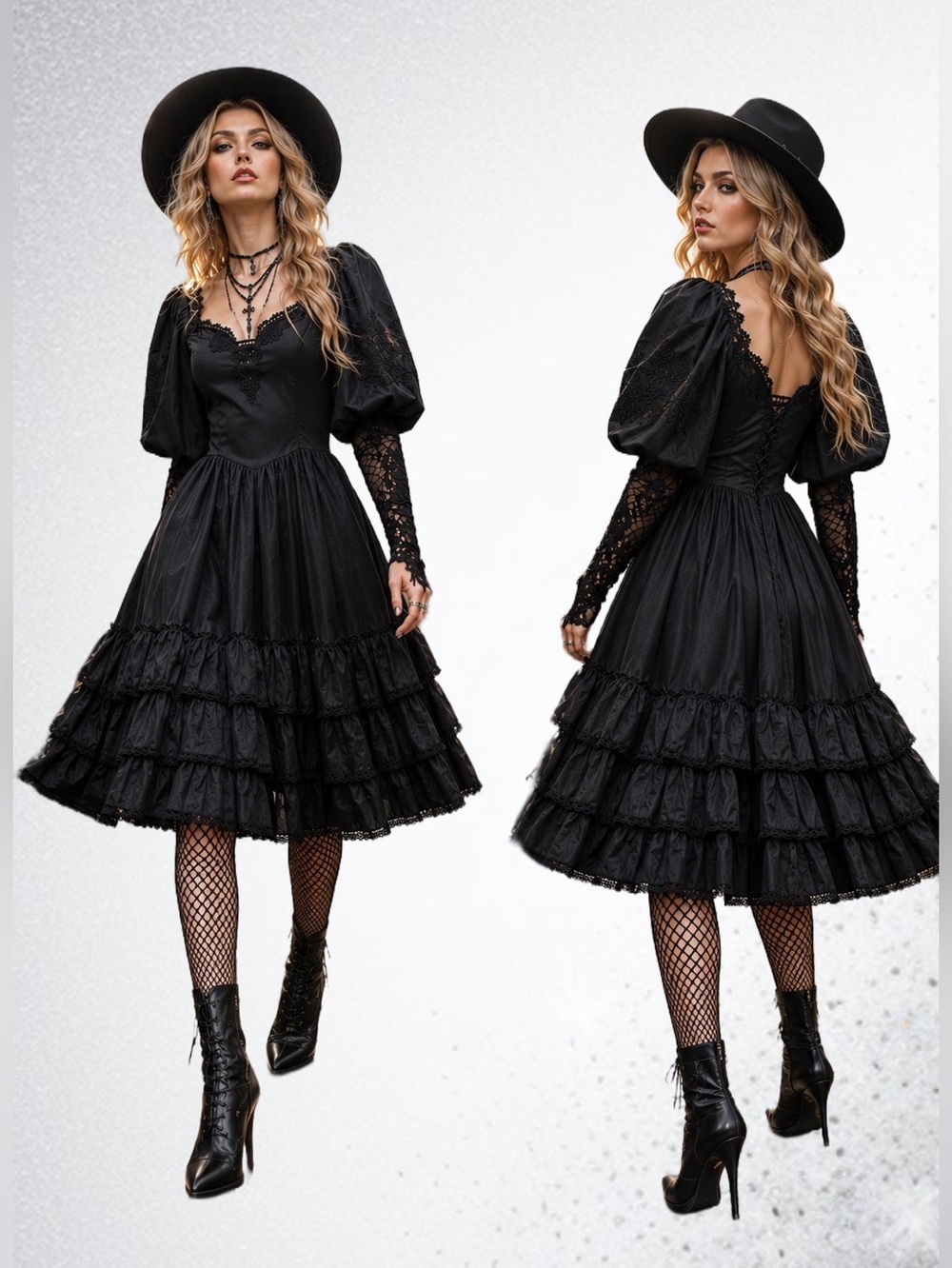 Widow Dolls Kill ‘Mortal Suffering’ Goth Lolita Puff Sleeve Lace Romantic Dress - Picture 3 of 8